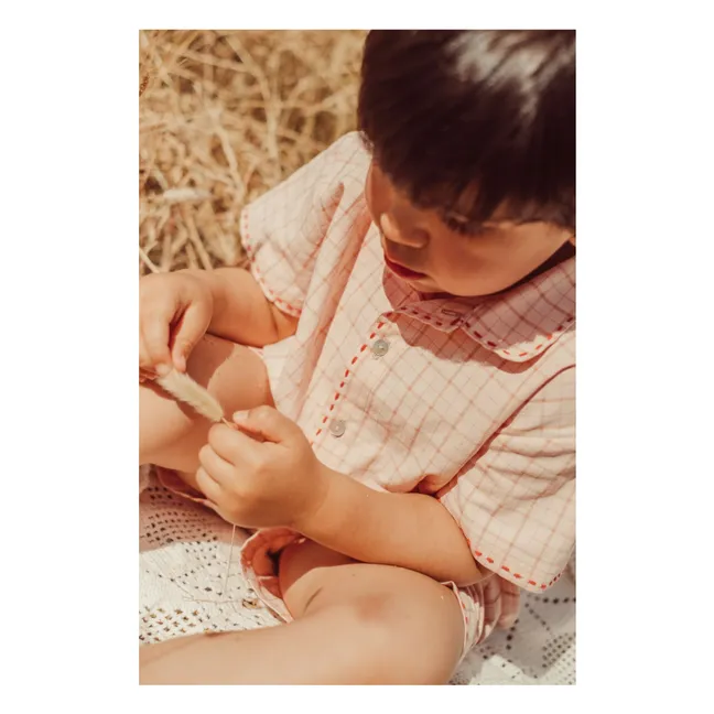 Camisa bordada a cuadros de algodón ecológico Alvaro | Rosa Pálido