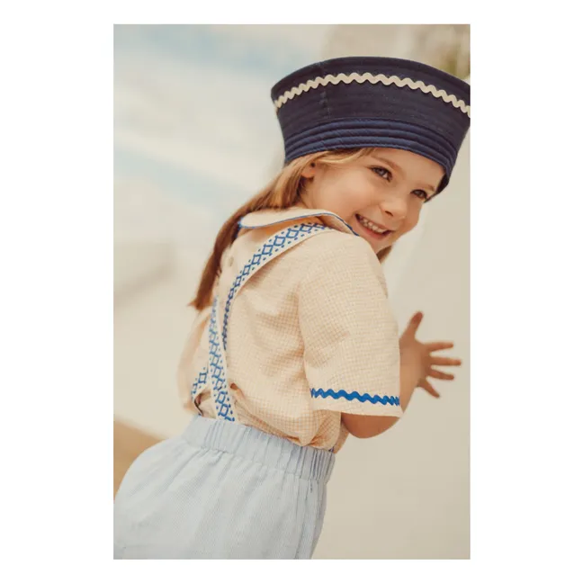 Florbela Carreaux Claudine Collar Embroidered Blouse | Pale yellow