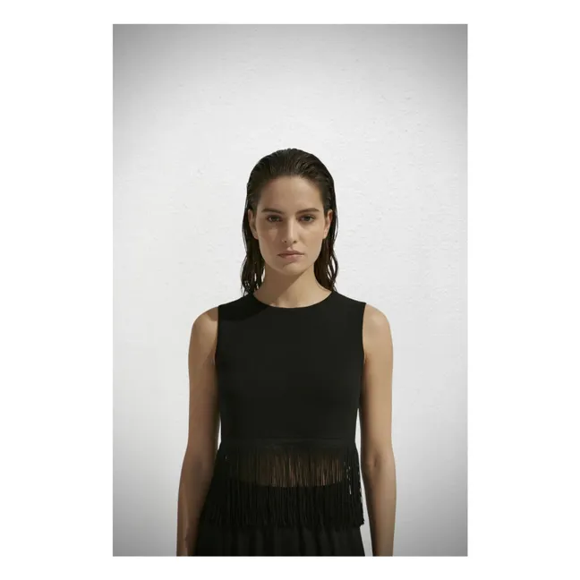 Top Franges Lin | Noir