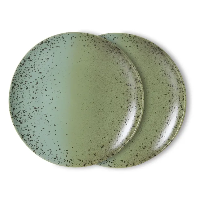 Platos llanos de cerámica Fleck - Lote de 2 | Verde Pálido