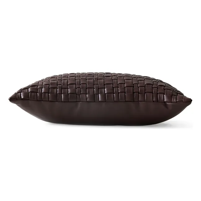 Coussin tressé en cuir vegan | Chocolat