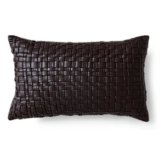Coussin tressé en cuir vegan | Chocolat