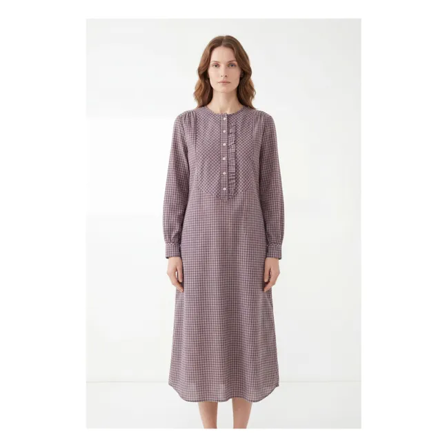 Sally Cotton Check Dress | Purple
