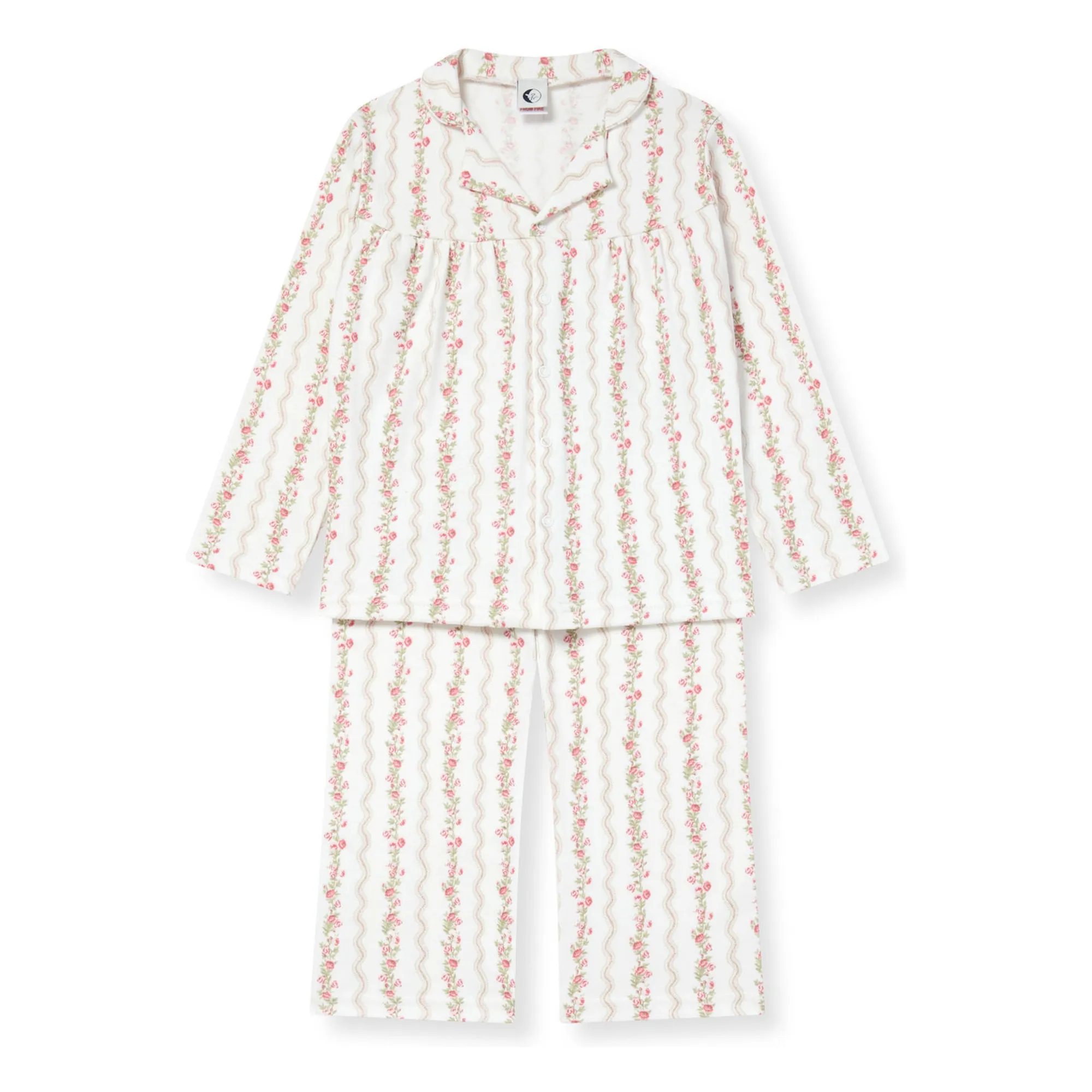 Pyjama Rayé Fleuri Coton Bio | Ecru- Image produit n°1