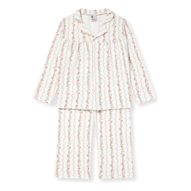 Pyjama Rayé Fleuri Coton Bio | Ecru