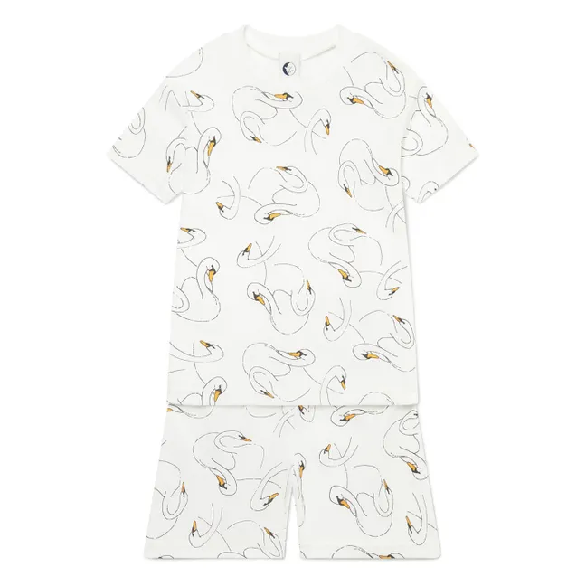 Pijama Corto Swans Algodón Ecológico | Blanco