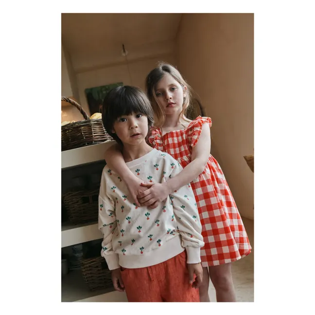 Robe Brodée Carreaux Coton Bio | Rouge