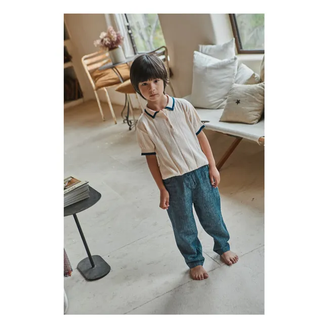 Polo Pointelle Contrasté Coton Bio | Crème