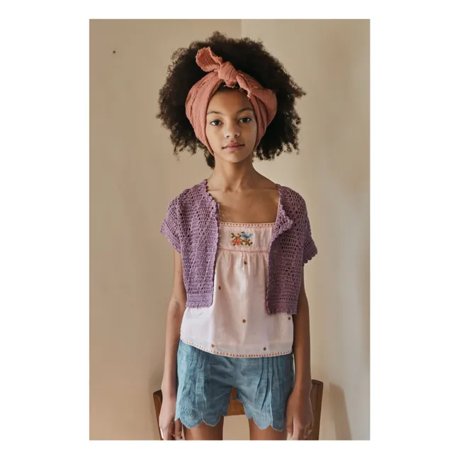 Top Brodé Fleuri | Rose pâle