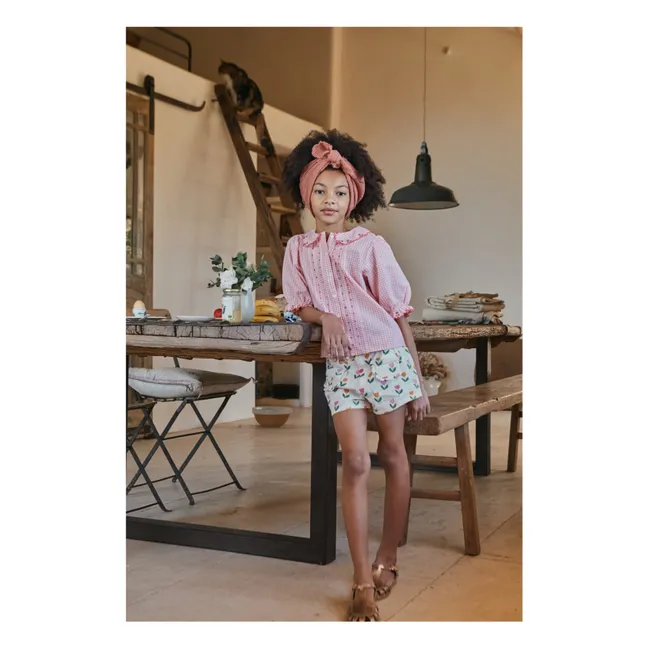 Blusa bordada de cuadros algodón orgánico | Rosa