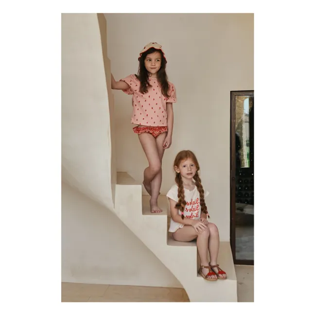T-shirt Manches Bouffantes Fraises Coton Bio | Rose