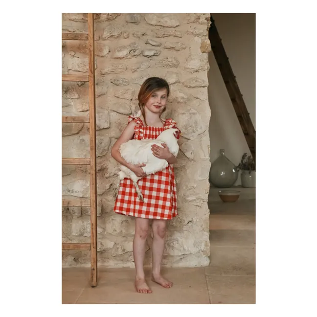 Robe Brodée Carreaux Coton Bio | Rouge