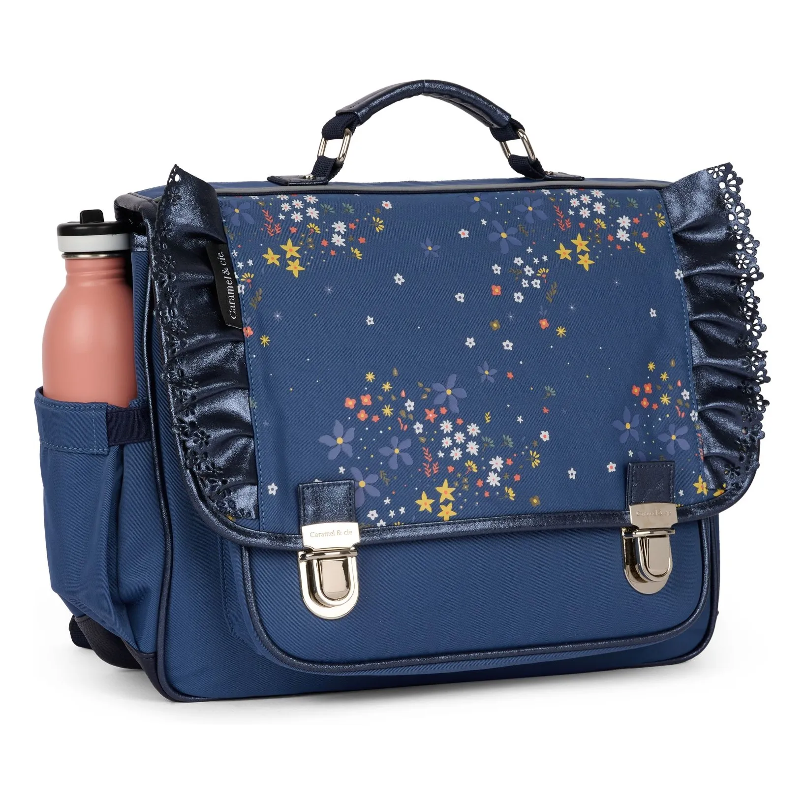 Caramel & Cie Navy Blue Stella Ruffled Satchel