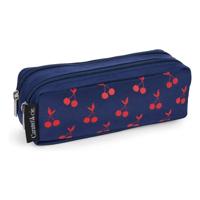 Estuche doble Cerezas de terciopelo | Azul Marino