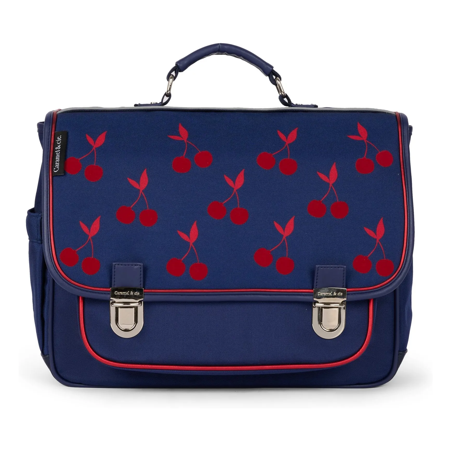 Caramel & Cie Navy Blue Velvet Cherries Satchel