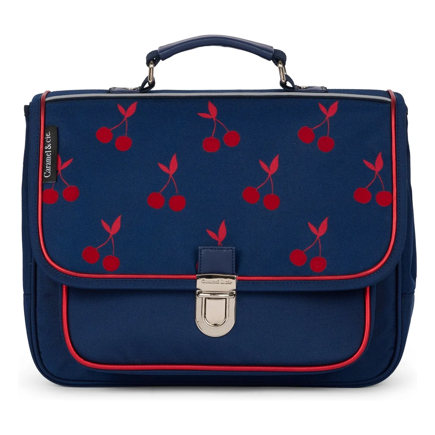 Caramel & Cie Navy Blue Velvet Cherries Small Satchel