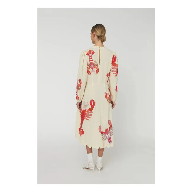 Vestido bordado de algodón orgánico | Crema