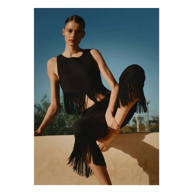 Pantalones con flecos Lino | Negro