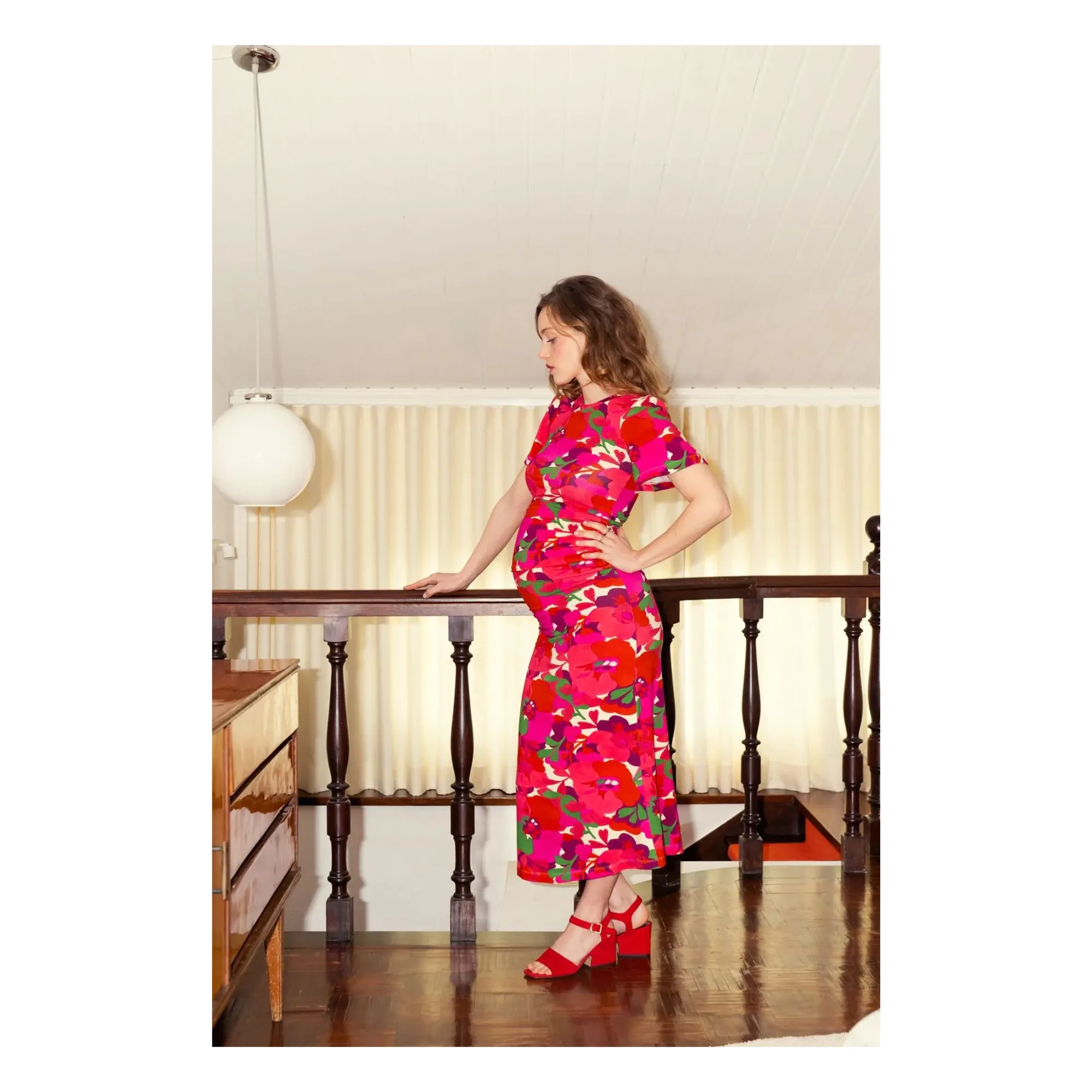 Robe de Grossesse Theodora Pop Flower | Rouge- Image produit n°2