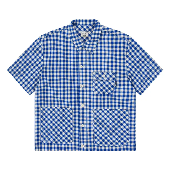Veste Carreaux Lin  | Bleu