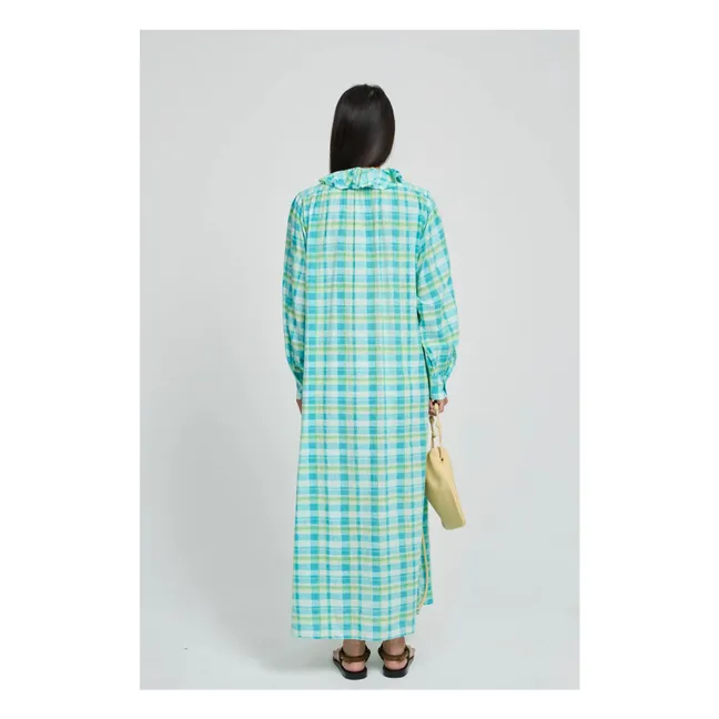 Robe Carreaux Philibong Coton | Bleu turquoise
