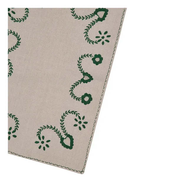 Ensemble set et serviette de table brodés Viana | Vert