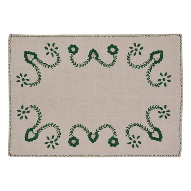 Ensemble set et serviette de table brodés Viana | Vert
