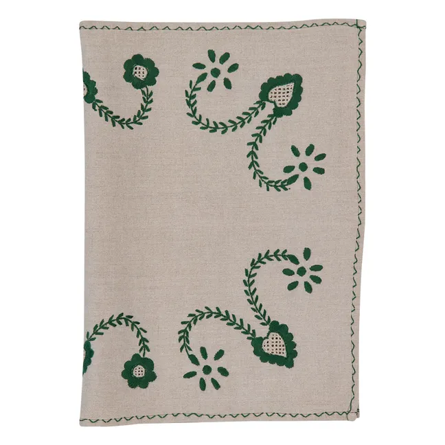 Viana embroidered placemat and napkin set | Green