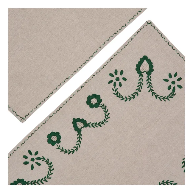 Ensemble set et serviette de table brodés Viana | Vert