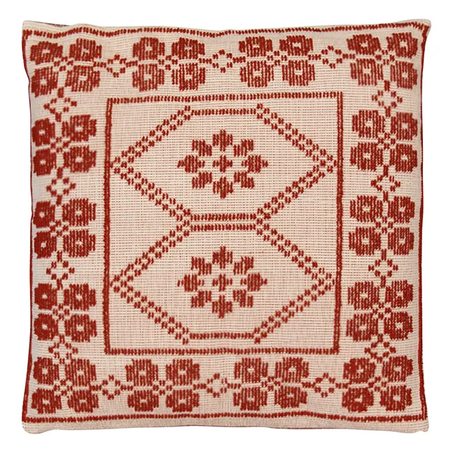 Inês embroidered cushion | Brick red