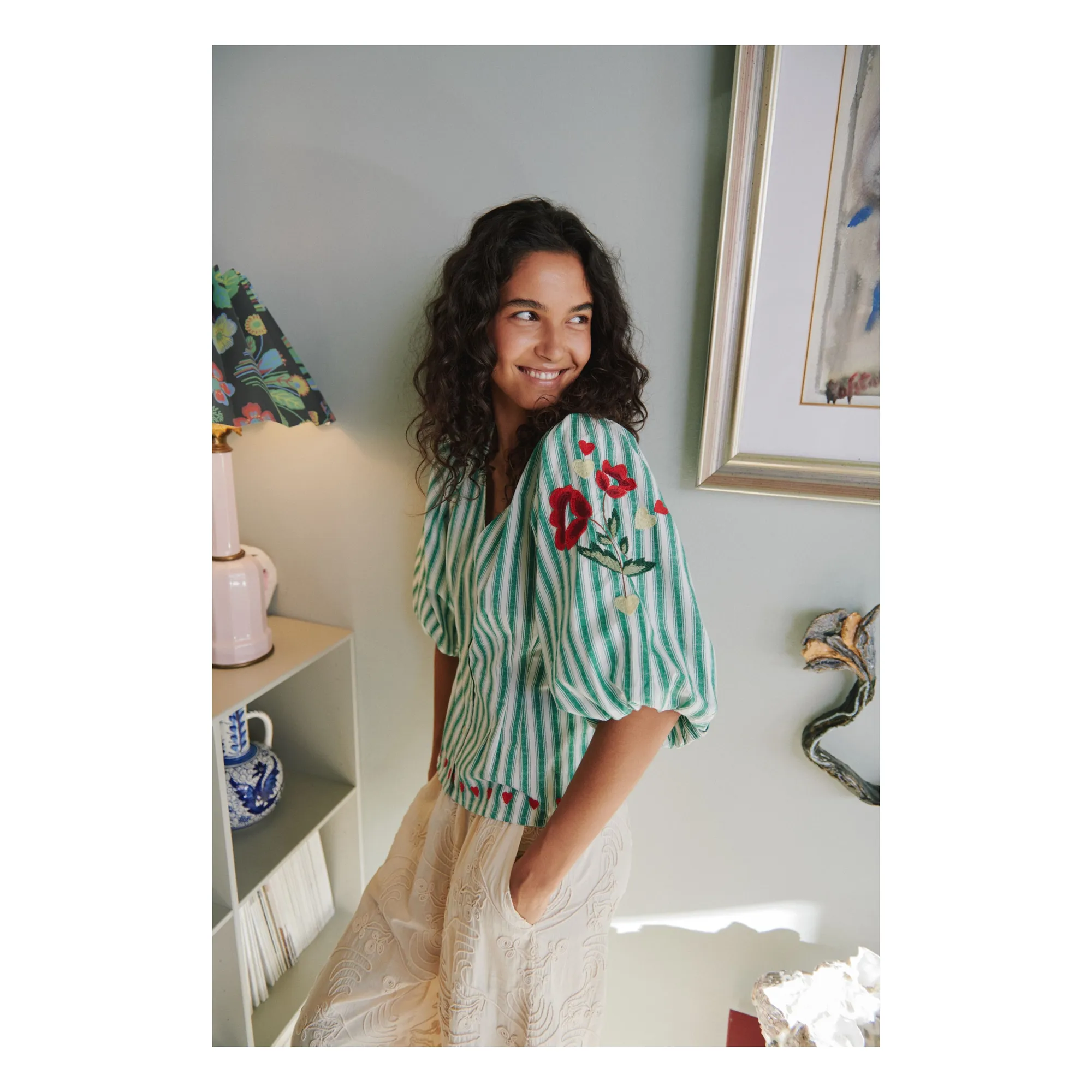 Blouse Rayures Lotta Coton Bio | Vert- Image produit n°2