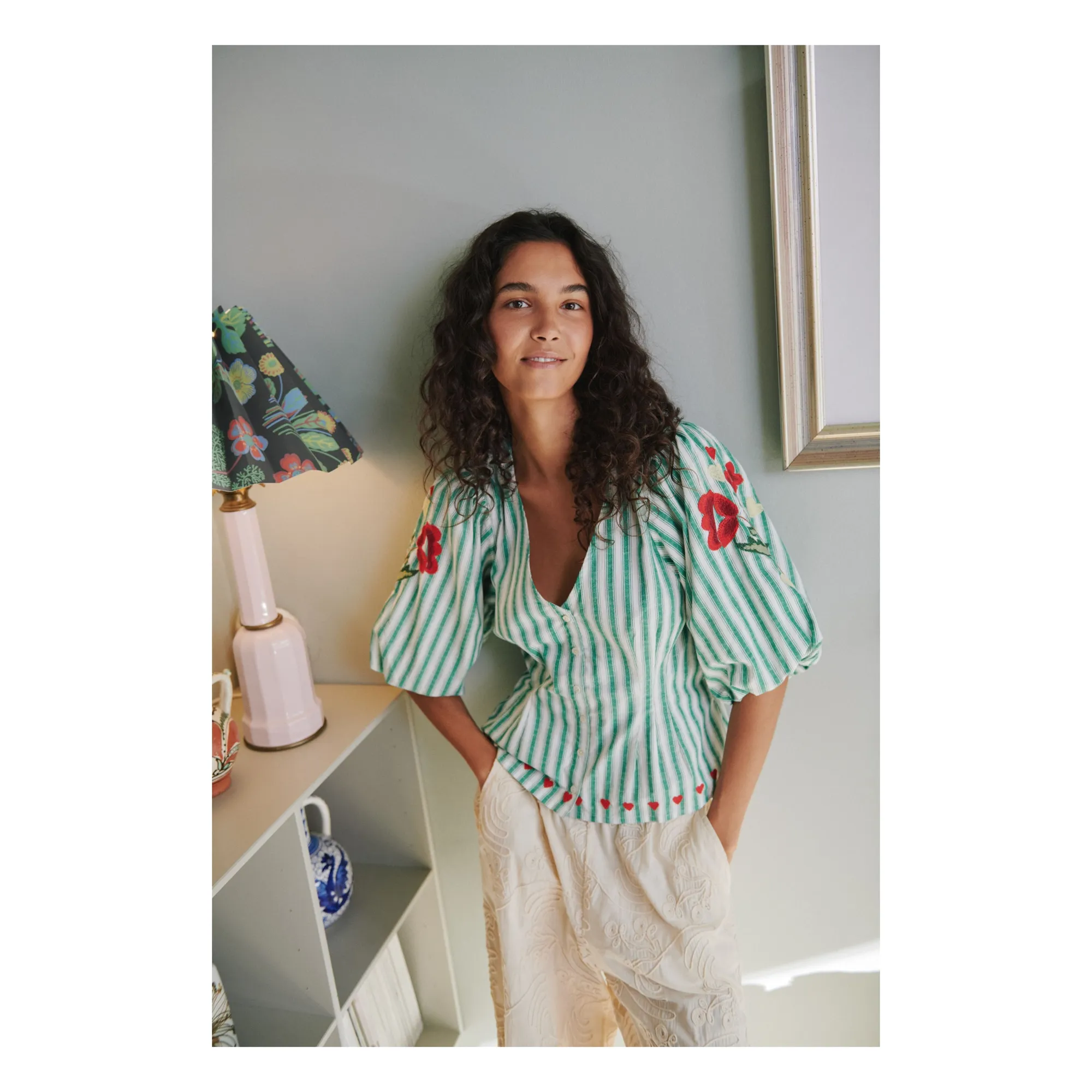 Blouse Rayures Lotta Coton Bio | Vert- Image produit n°4
