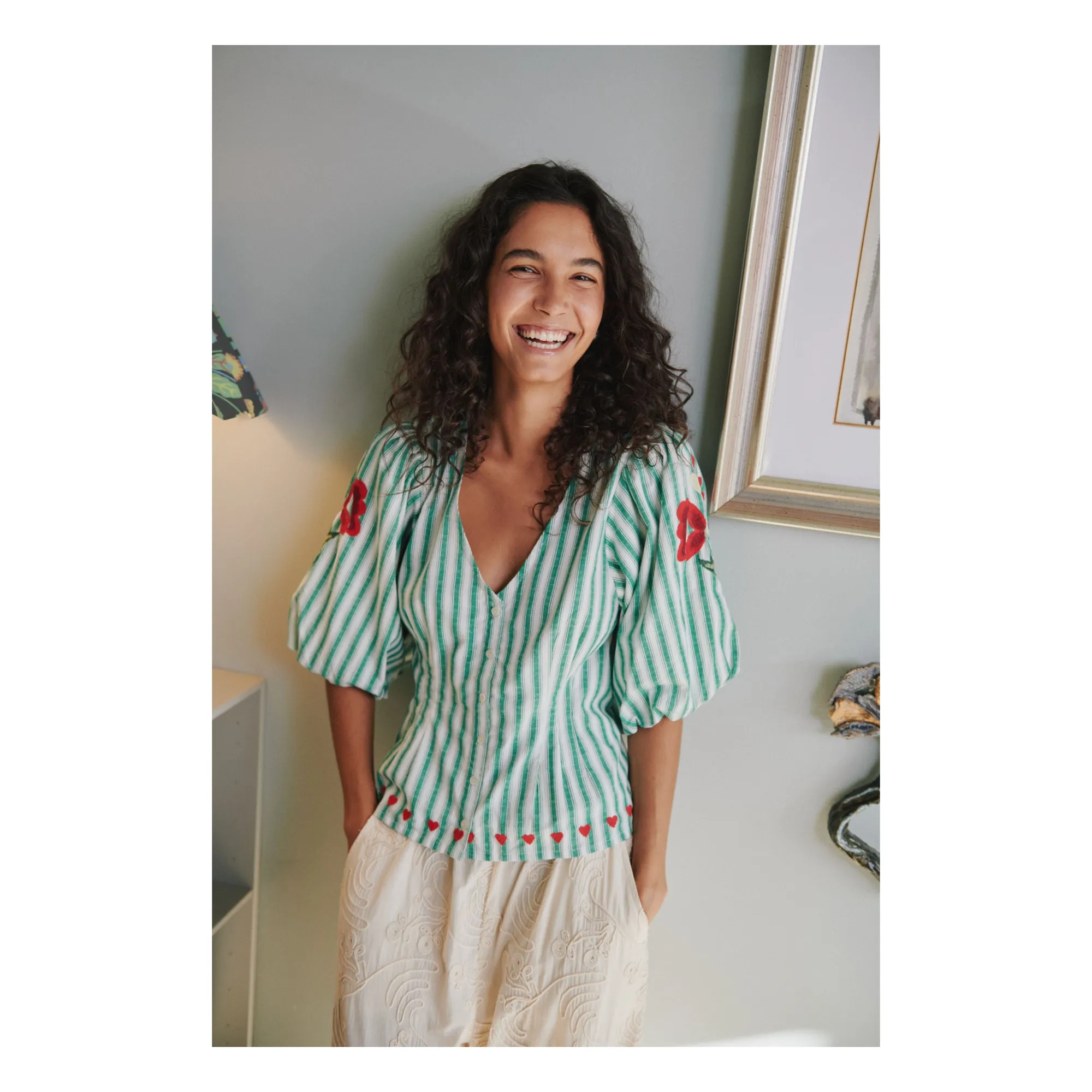 Blouse Rayures Lotta Coton Bio | Vert- Image produit n°1