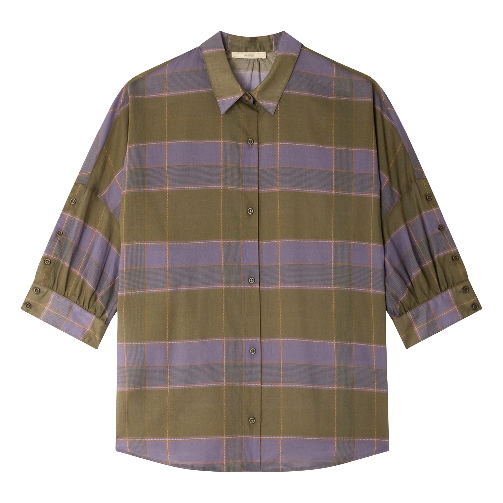 Sessùn Khaki Valea Cotton Checkered Shirt