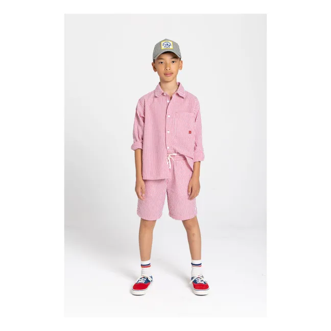 Short Ample Tom Rayé | Rouge cerise