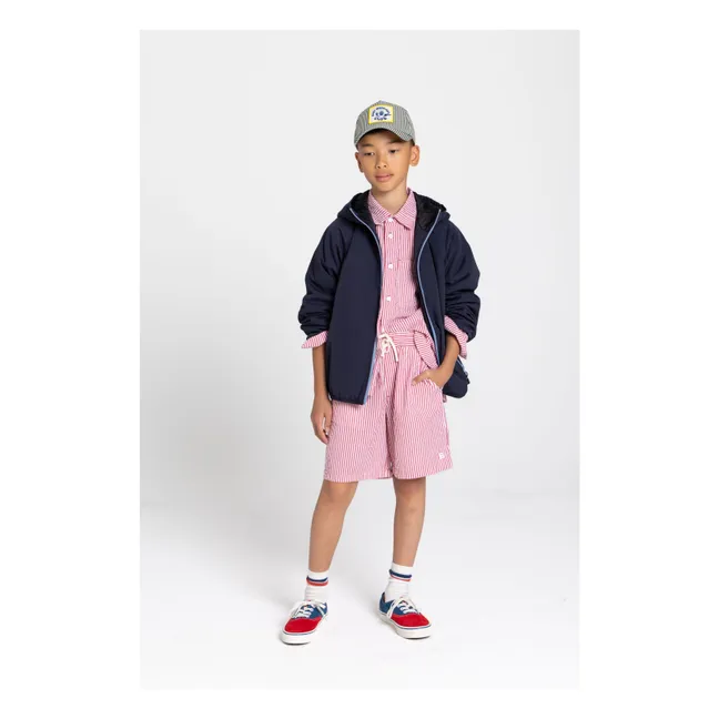 Short Ample Tom Rayé | Rouge cerise