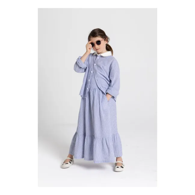Robe Tablier Pia Rayée | Bleu roi