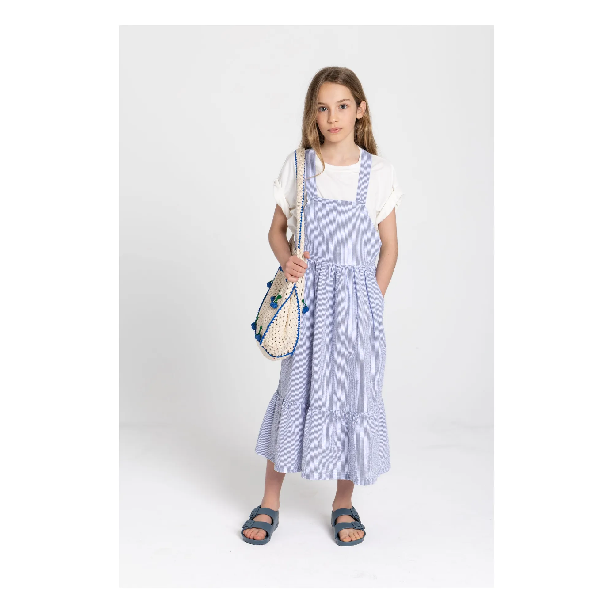 Robe Tablier Pia Rayée | Bleu roi- Image produit n°1