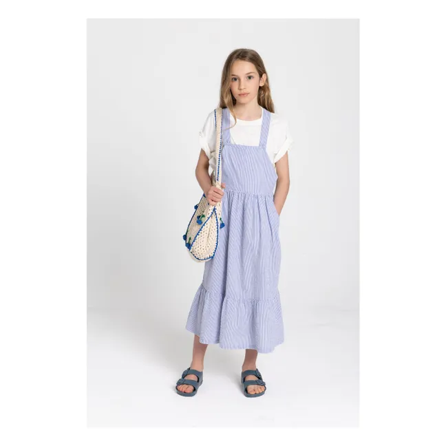 Pia Striped Apron Dress | Royal blue