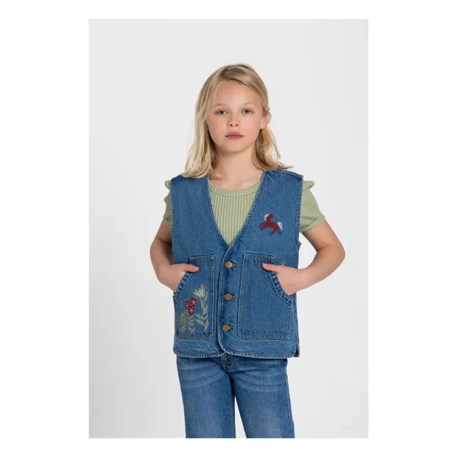 Veste Sans Manches Denim Mara Cheval | Bleu