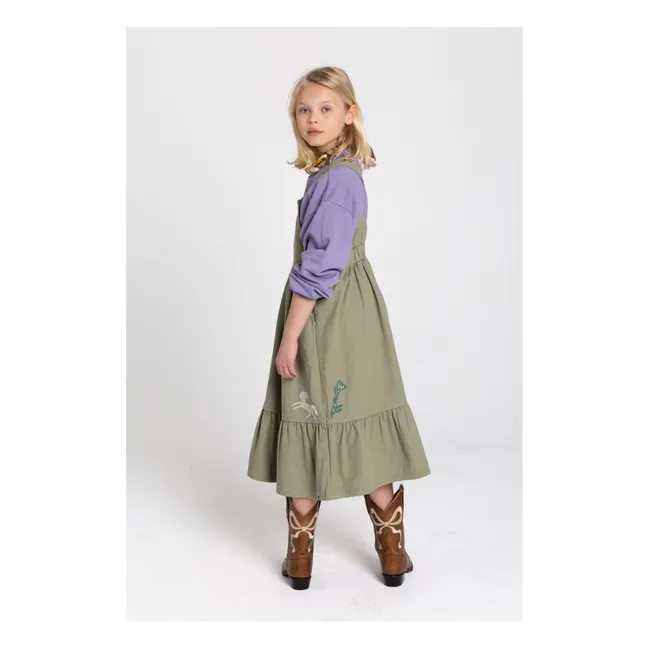 Robe Tablier Devi Fleurie | Vert amande