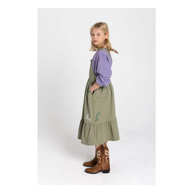 Robe Tablier Devi Fleurie | Vert amande