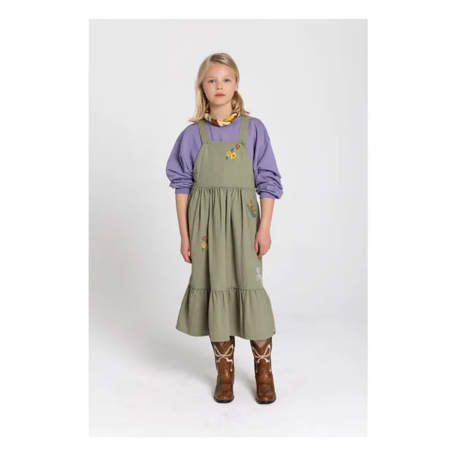 Robe Tablier Devi Fleurie | Vert amande