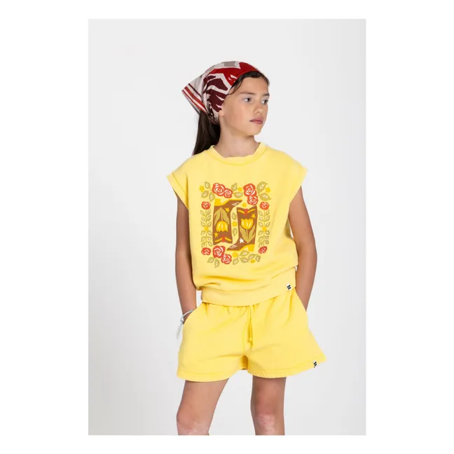 Inaya Floral Organic Cotton Sleeveless Sweatshirt | Pale yellow