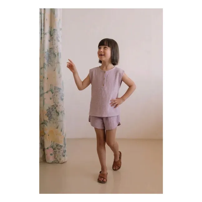 Top Gauffré Roman Gaze de Coton Bio | 	Lilas