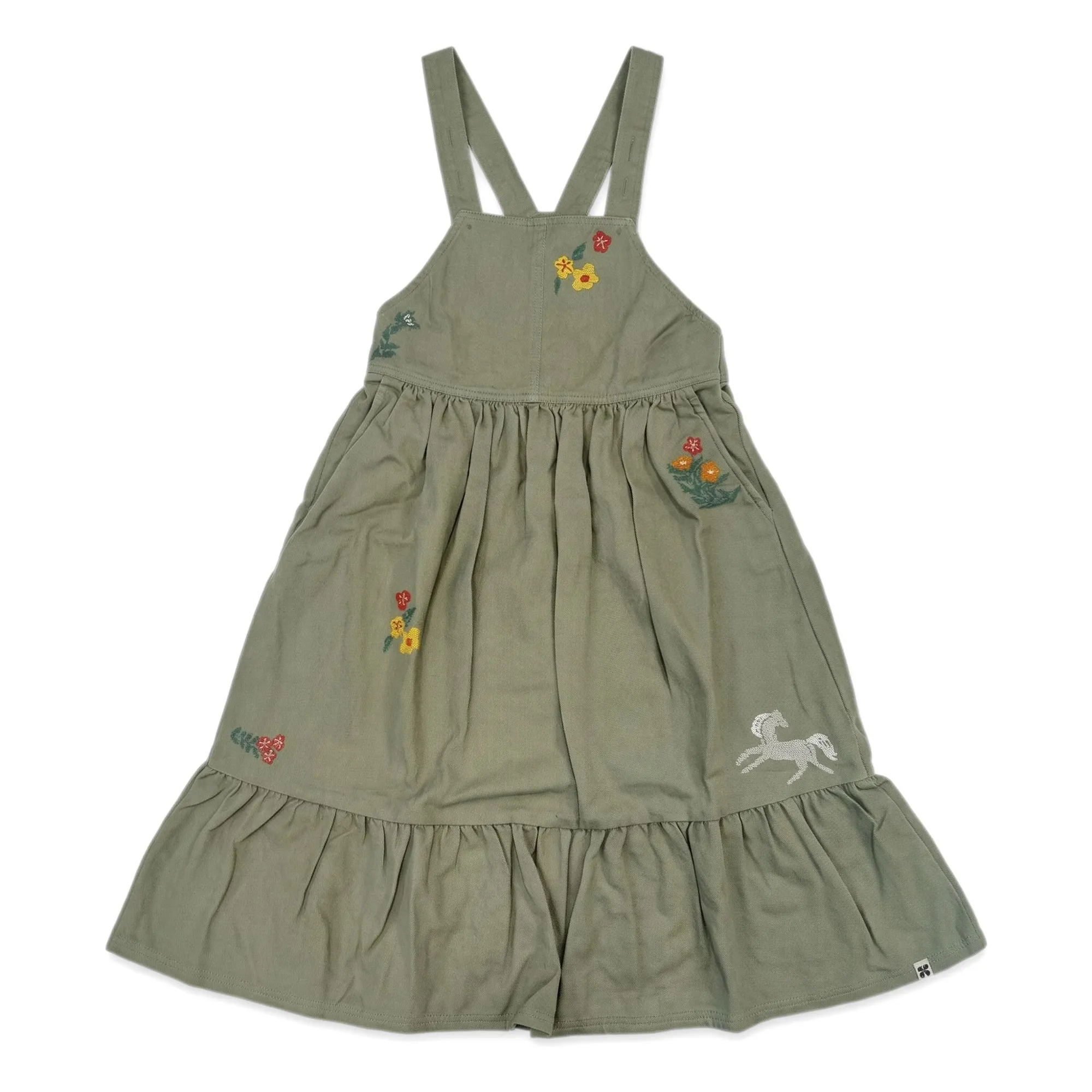 Hundred Pieces Almond Green Devi Fleurie Apron Dress