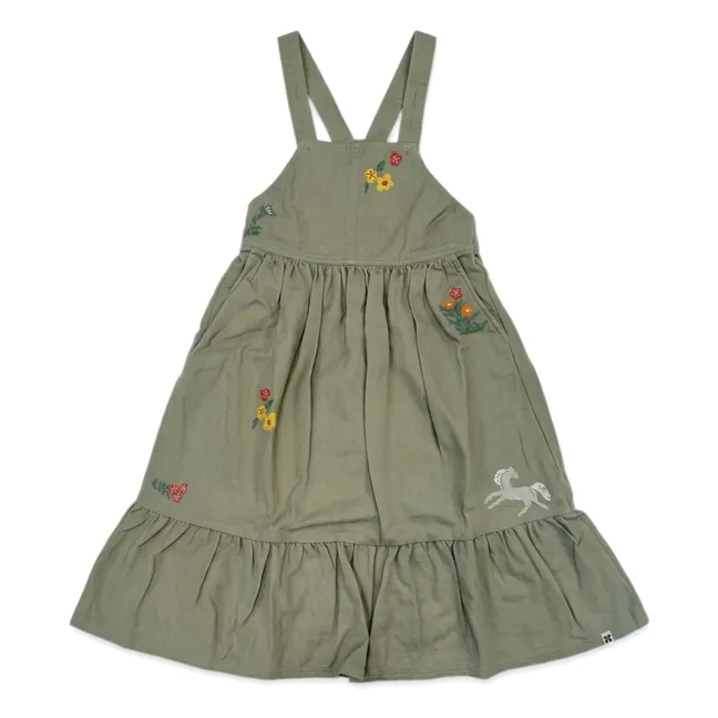 Robe Tablier Devi Fleurie | Vert amande