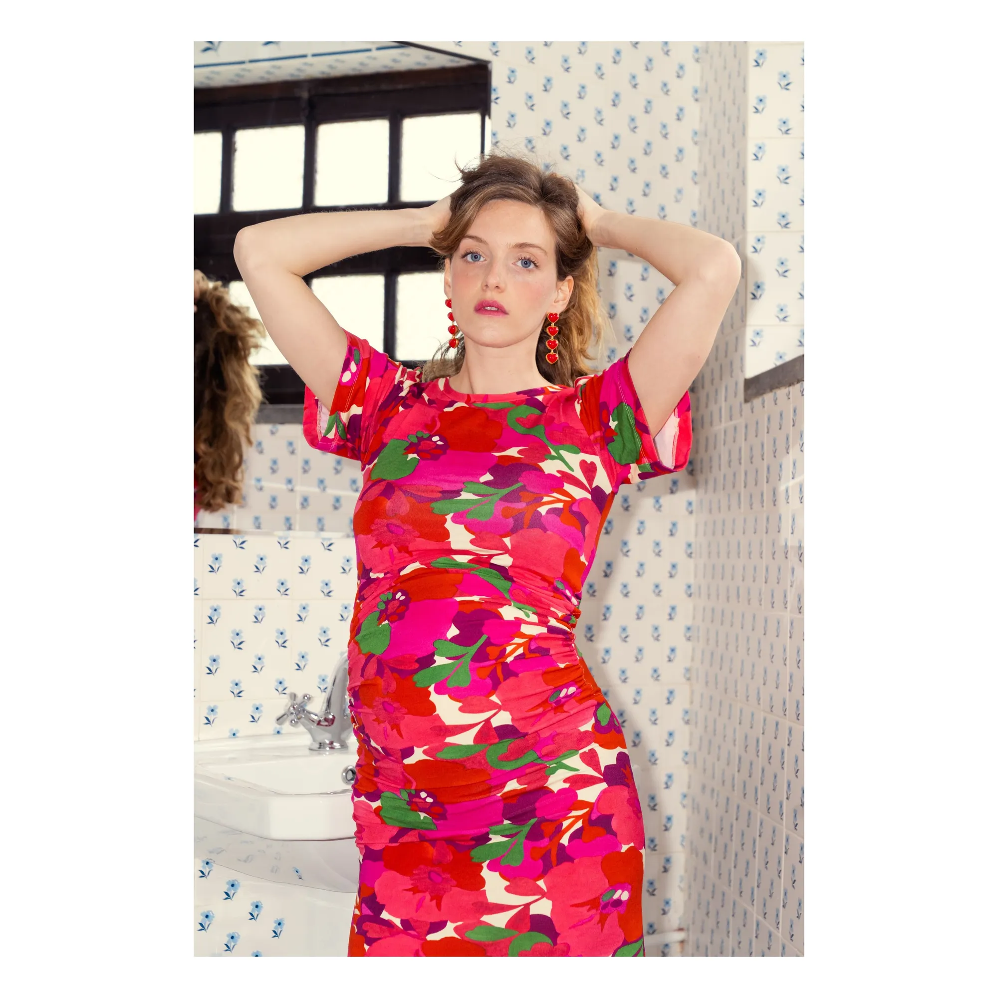 Robe de Grossesse Theodora Pop Flower | Rouge- Image produit n°8