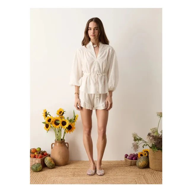 Blouse Smockée Serenia Coton | Blanc