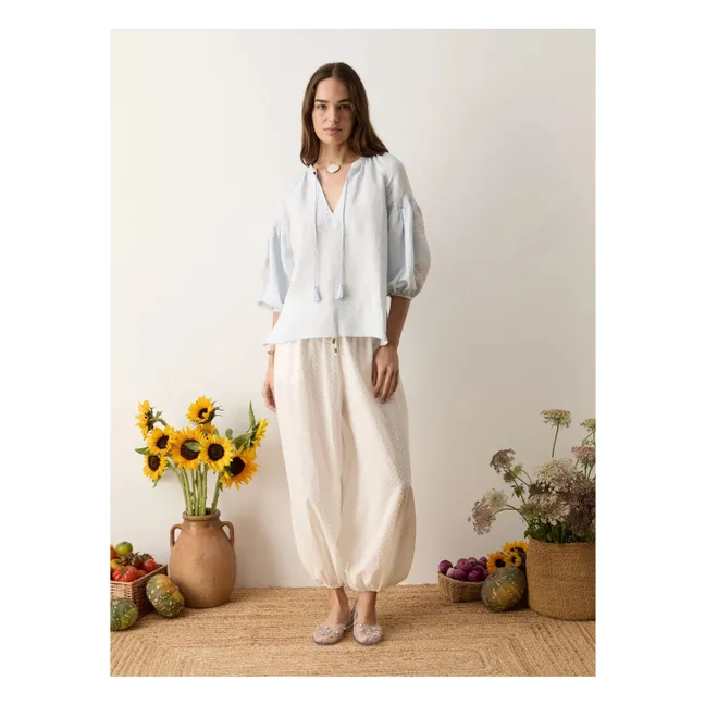 Melissa Cotton Embroidery Blouse | Light blue